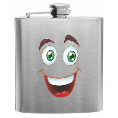 Emoji Big Smiling Face Stainless Steel Hip Flask 6oz Crazyflasks