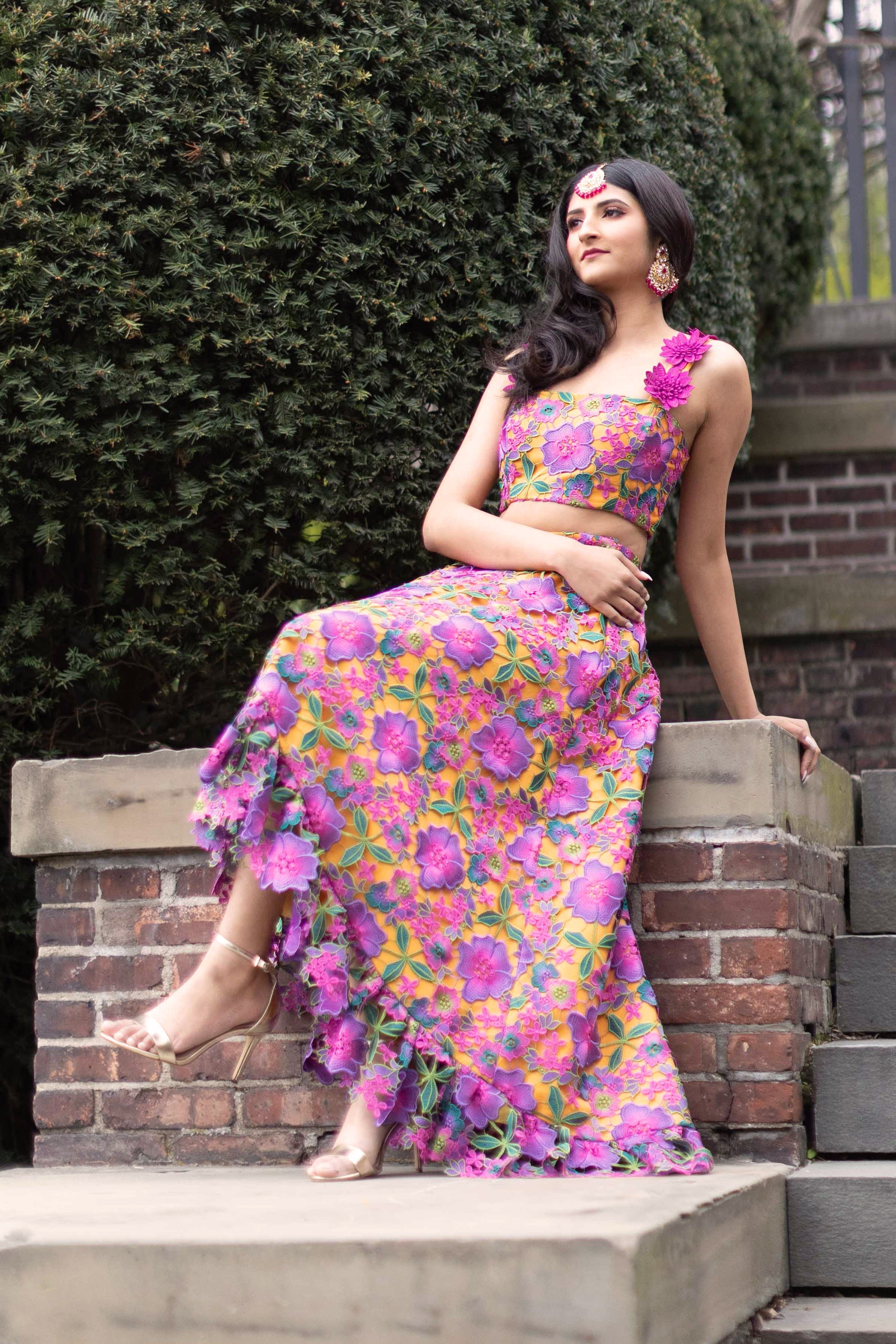 Butter Yellow Floral Printed Lehenga Set Design by Neha Chopra Tandon at  Pernia's Pop Up Shop 2024