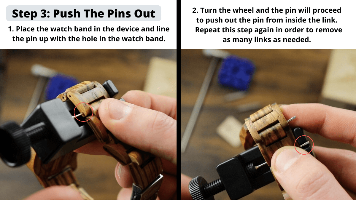 Removing Links from watch band with our push tool