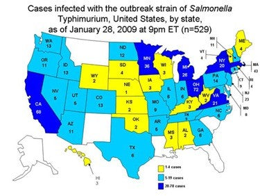 Mapa de brotes de Salmonella