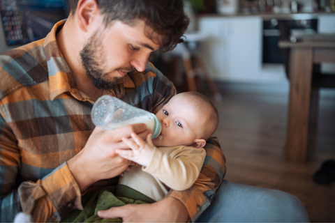 Father feeding baby with bottle