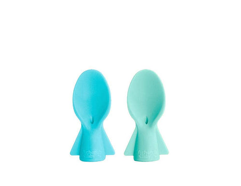 Cherub Baby BABY LED WEANING SILICONE SPOON & FORK CUTLERY - DUCK EGG -  Whole Bubs