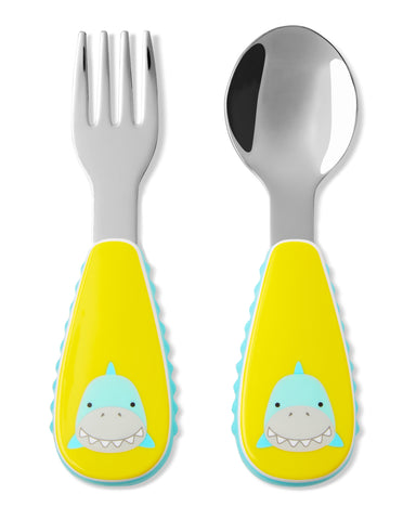 haakaa Toddler Forks and Spoons with Travel Safe Case,Self Feeding Toddler  Utensils,Easy Grip Bendy Food-Grade Silicone,Bluestone,12m+
