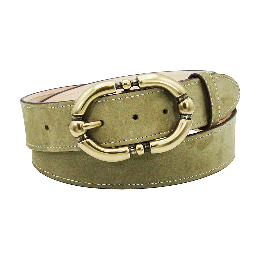 Sage Green Italian Nubuck Belt with Detachable Aged Gold Oval Buckle ...