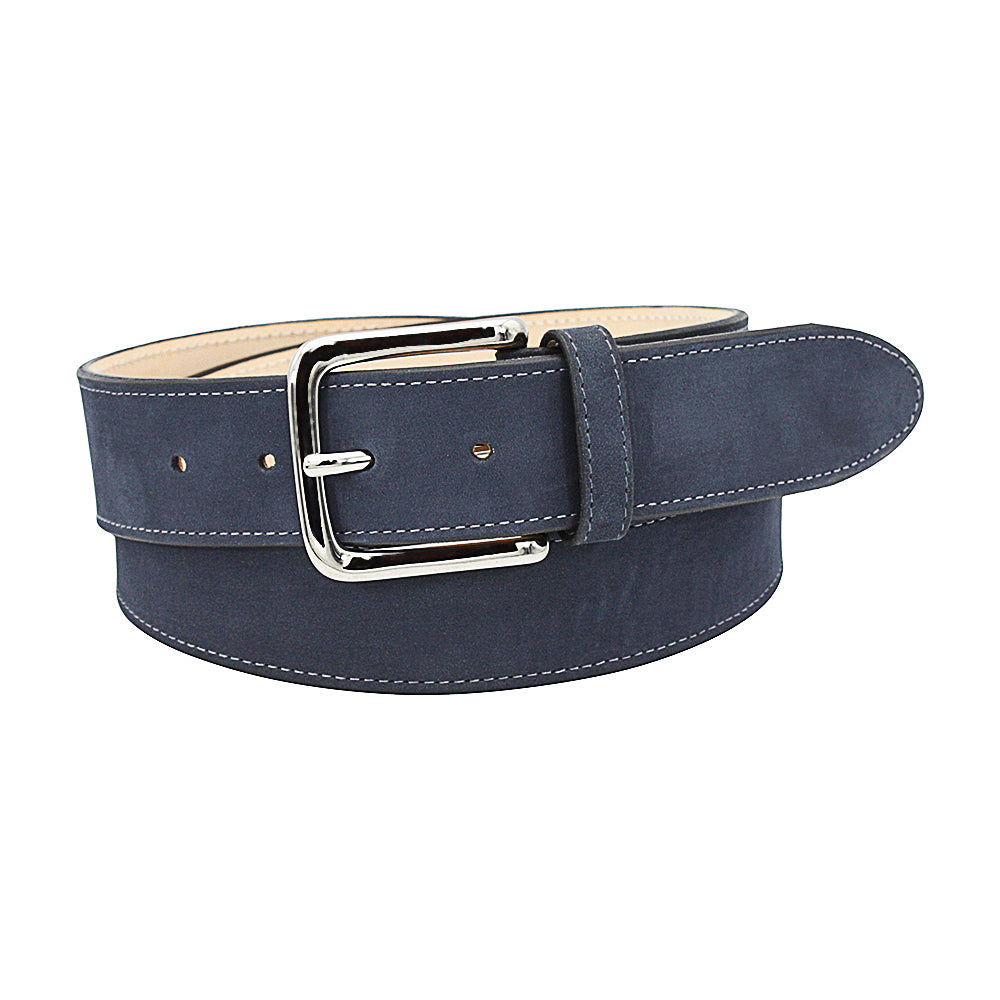 Navy Italian Nubuck Belt with Silver plated Solid Brass Detachable Buc ...