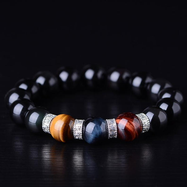 Natural Obsidian Tiger Eye Stone Grounding Bracelet - ZenShopWorld