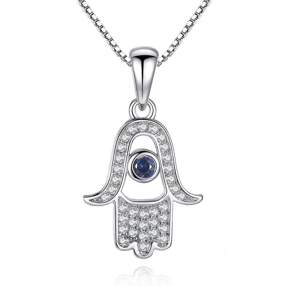 925 Sterling Silver Hand of Fatima and Evil Eye Necklace - ZenShopWorld