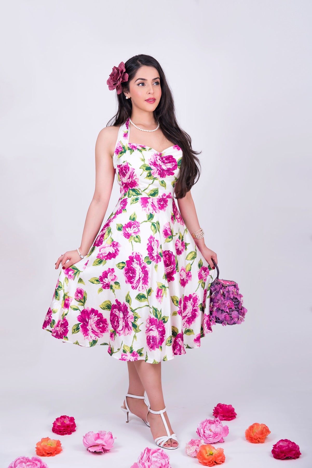 Marilyn Dress - Dainty Red Rose 