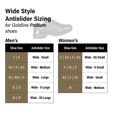 Goldline Wide Gripper sizing for Podium Shoes