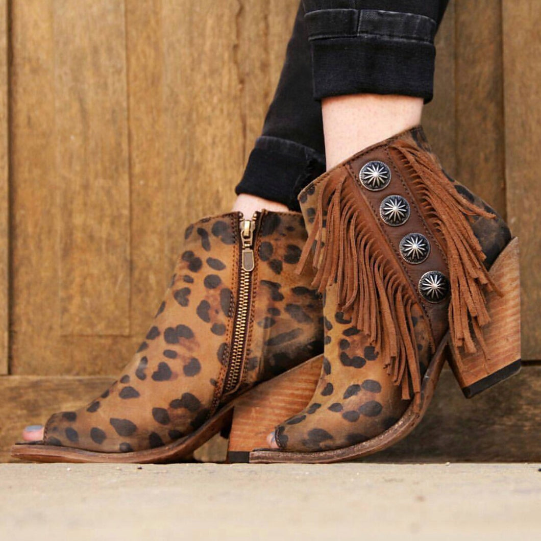 leopard peep toe booties