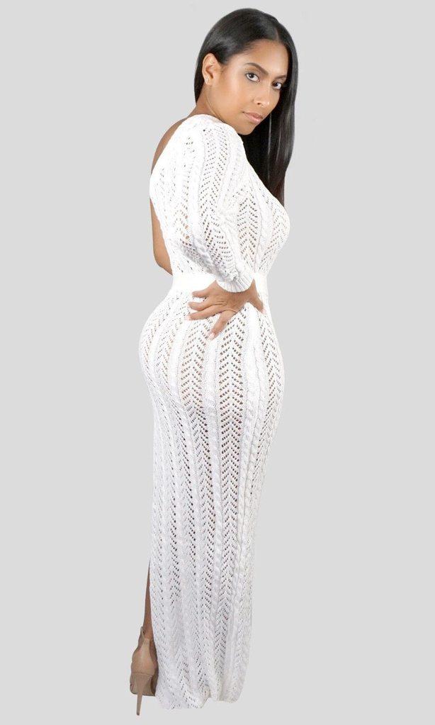 white one shoulder knit dress