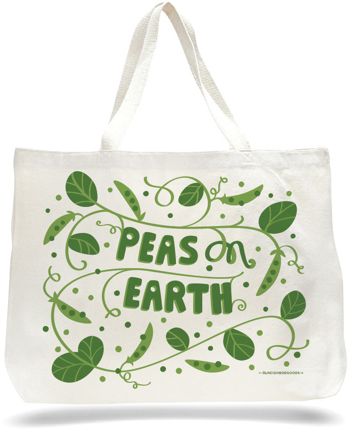 peas on earth tote bag