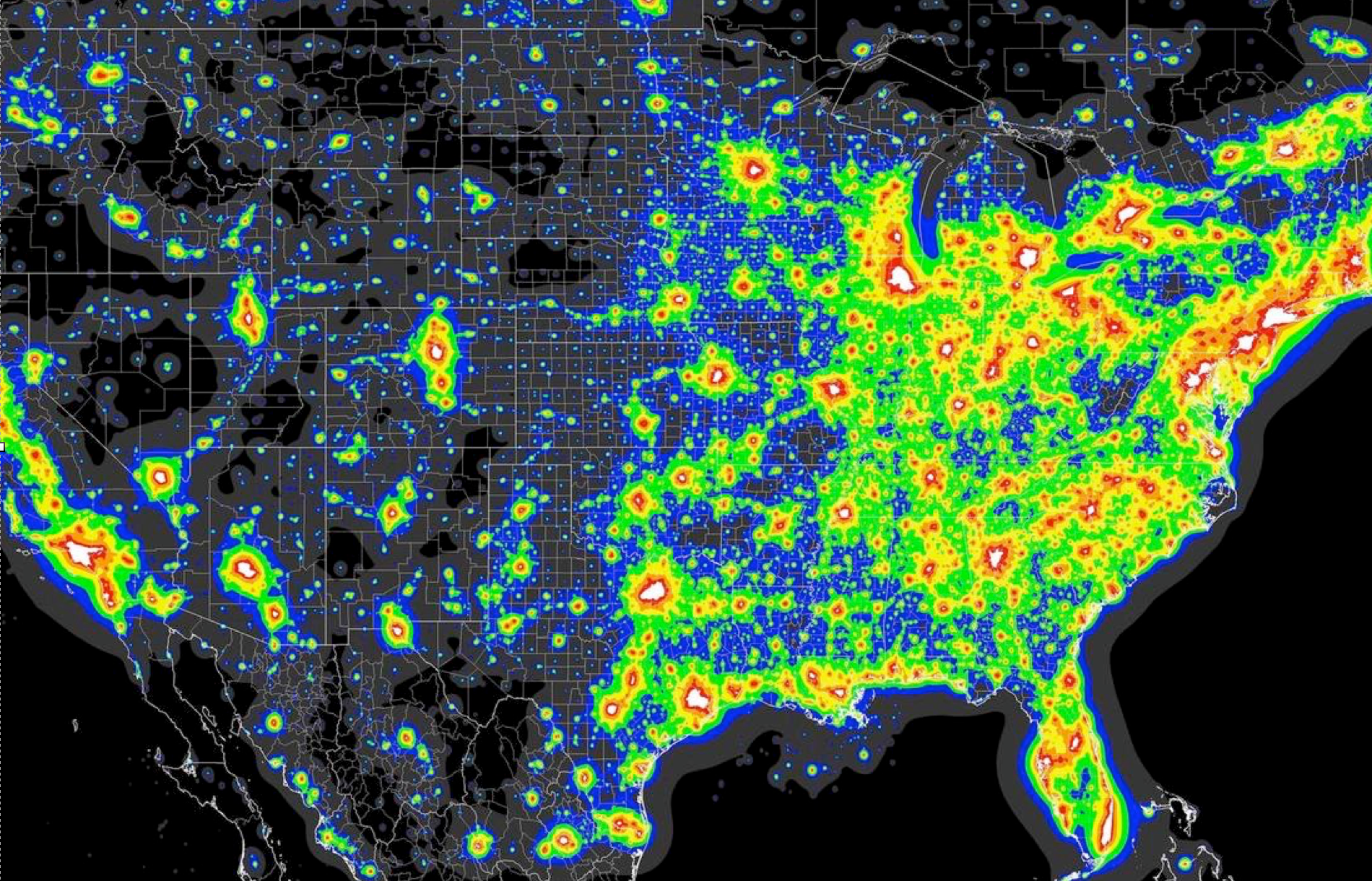 Light pollution map of the united states