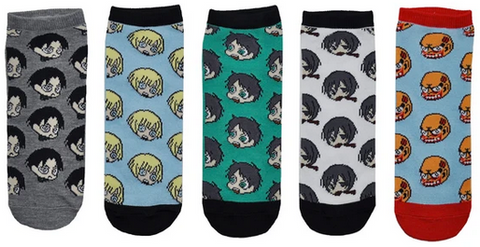 Attack on Titan Chibi 5 Pair Pack of Lowcut Socks