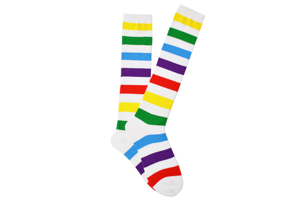 LAVRA Women's Pair of Colorful Rainbow Trimmed Knee High White Socks