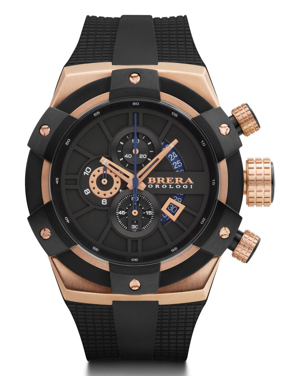 Brera Orologi SUPERSPORTIVO Men's Italian 48mm Black Rosegold IP Watch  BRSSC4902