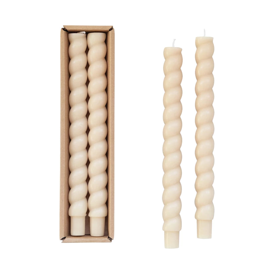 Unscented Twisted Taper Candle in Box, Cream