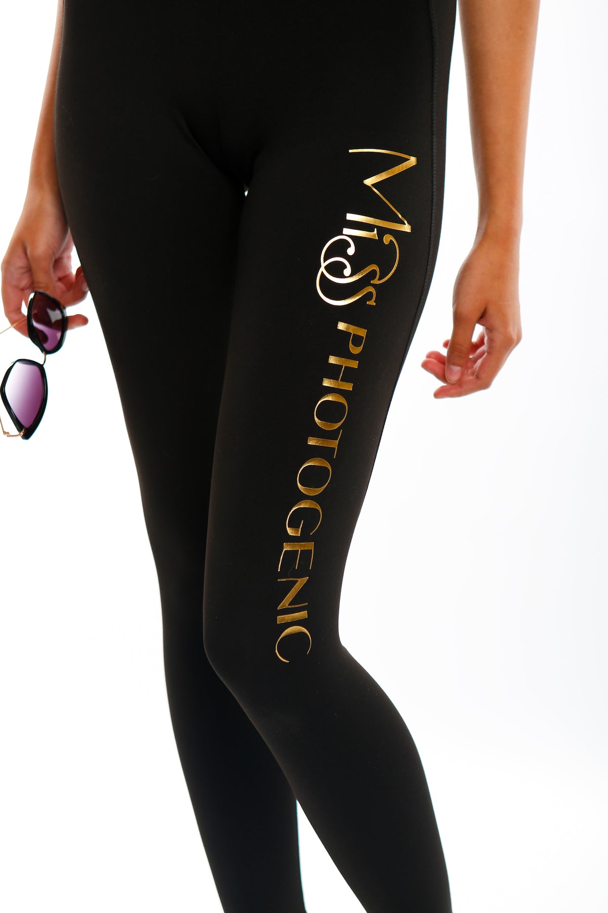 Slate Grey & Black Gold Foil Logo Leggings – Miss Photogenic