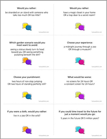 Sample sheet of eight Would You Rather cards