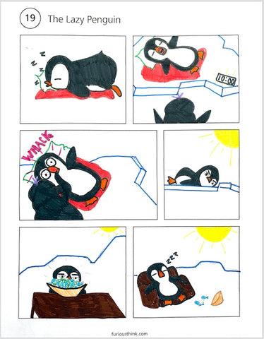Sample of a complete comic strip called the Lazy Penguin