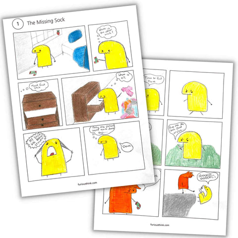 This image features a teen-drawn comic strip sample, entitled the Missing Sock