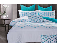 Super King Size White And Turquoise Blue Quilt Cover Set 3pcs