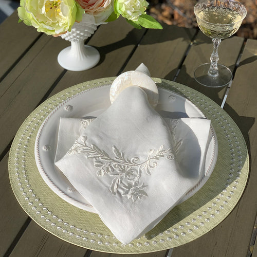 Bodrum Linens Pearls - Linen Napkins - Set of 4 - Silver