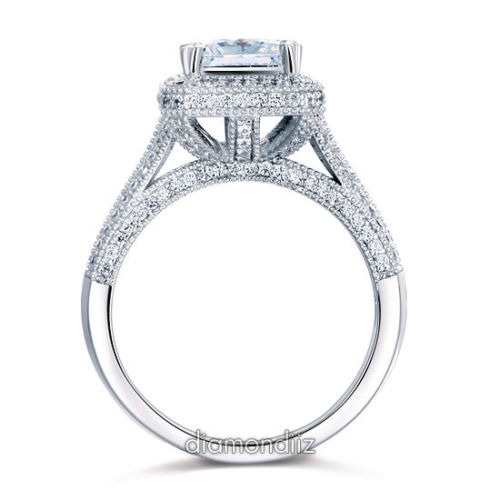 Sterling 925 Silver Wedding Engagement Ring 1.5 Ct Princess Lab Create ...