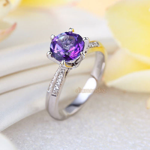 14K White Gold Wedding Engagement Ring 2 Ct Purple Topaz 0.1 Ct Natura ...