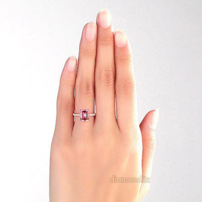 14K Rose Gold Wedding Engagement Ring 2.8 Ct Pink Topaz 0.16 Ct Natura ...