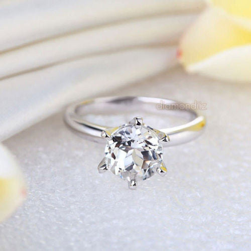 14K White Gold Bridal Wedding Engagement Solitaire Ring 2 Ct Topaz 6 C ...