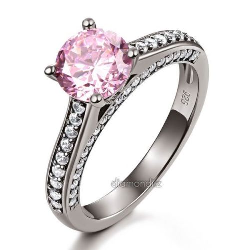 Cathedral Ring Black 925 Sterling Silver Fancy Pink Created Diamond ...