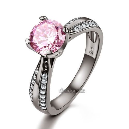 Black 925 Silver Engagement Anniversary Ring Fancy Pink Lab Created Di ...