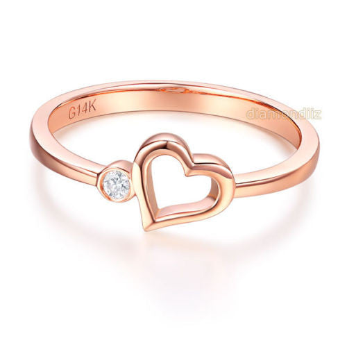 14K Rose Gold Wedding Band Anniversary Heart Bridal Ring 0.02 Ct Diamo ...