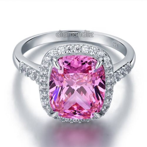 6 Carat Pink Cushion Lab Diamond Halo 925 Sterling Silver Luxury Ring ...