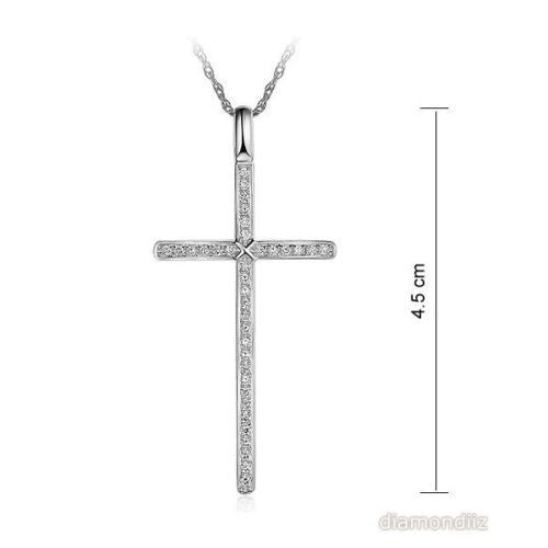 14K White Gold Cross Pendant Necklace 0.3 Ct Diamonds - diamondiiz.com