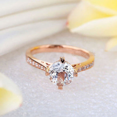 14K Rose Gold Vintage Wedding Engagement Ring 1.2 CT Topaz & Natural D ...