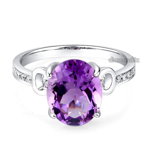 14K White Gold Wedding Engagement 3.5 Ct Amethyst Ring 0.097 Ct Natura ...