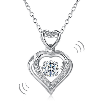Dancing Stone Double Heart Pendant Necklace 925 Sterling Silver ...