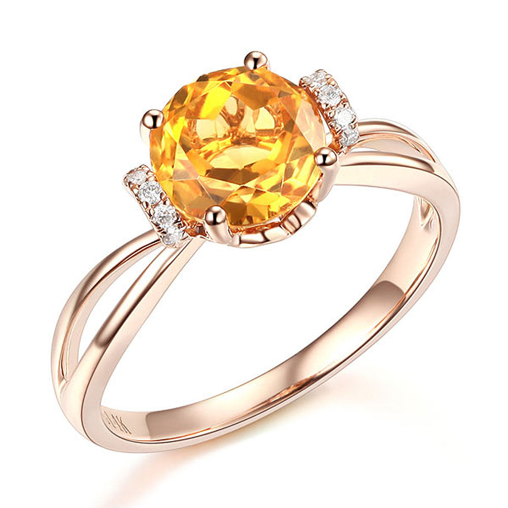 14K Rose Gold Wedding Promise Ring Floral Yellow Citrine Natural Diamo ...