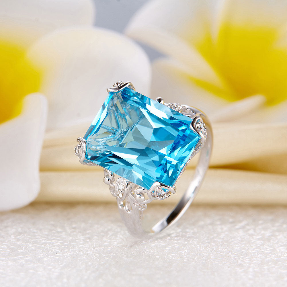 14K White Gold Luxury Wedding Anniversary Ring 13 Ct Swiss Blue Topaz ...