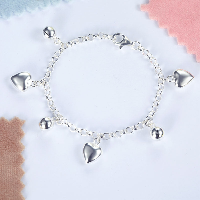 Baby Kids Girl Gift Children Dangle Hearts Bracelet 925 Sterling Silve ...