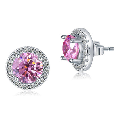 Round Pink Halo (Removable) Stud Earrings 925 Sterling Silver ...