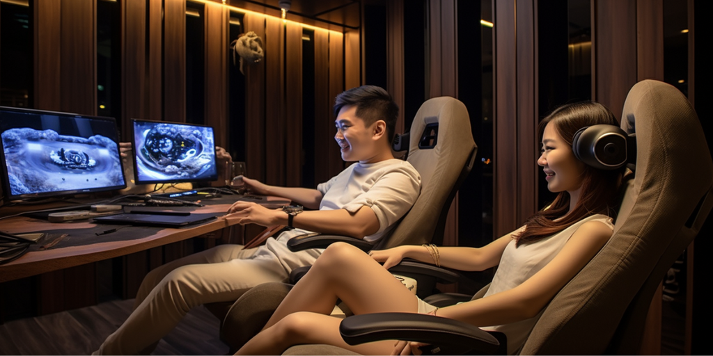 Additional Renovation SG Tips for the Ultimate Gaming Sanctuary featuringa gaming couple is deeply immersed in a computer game.