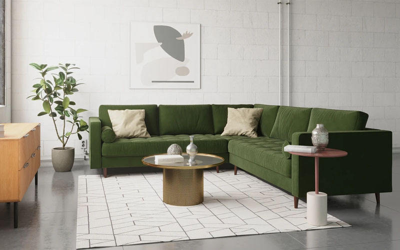 Ashla Green Velvet Sectional Sofa 2