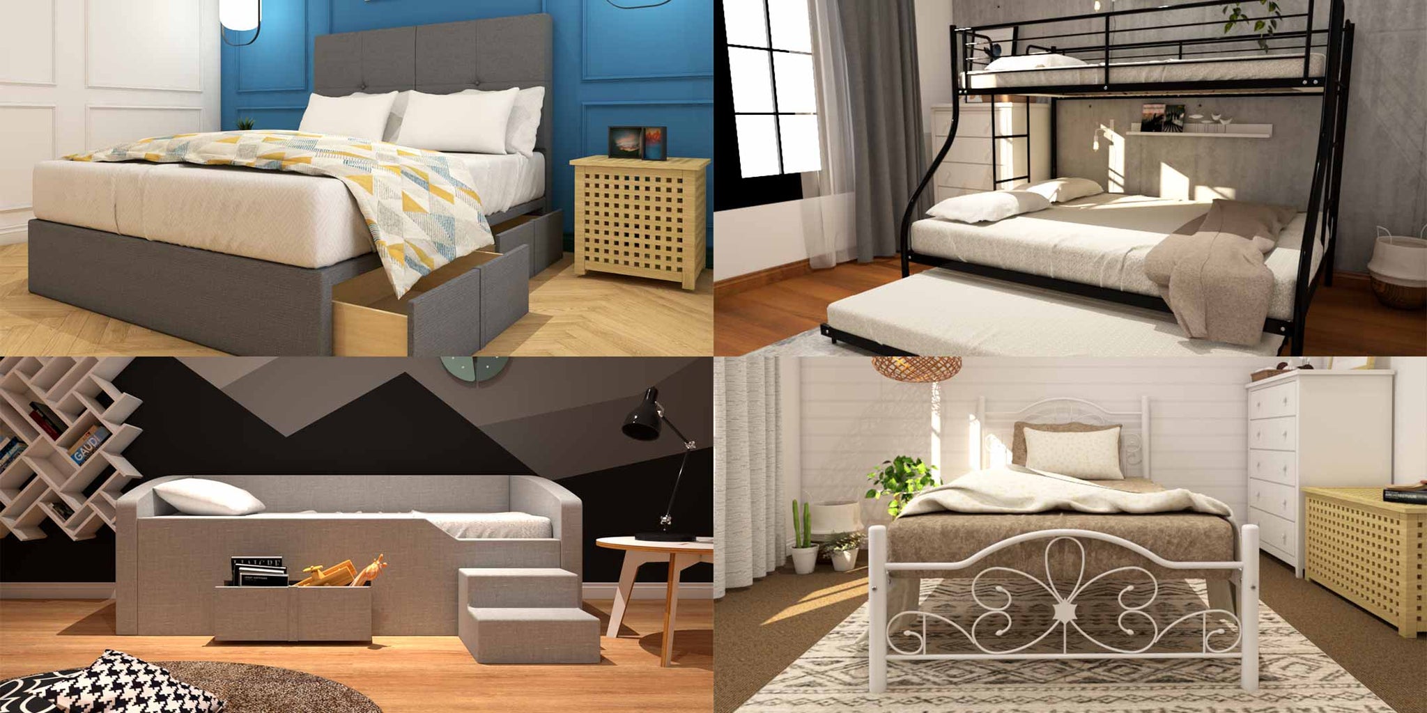 Different Styles of Bed frame - Storage Bed, Bunk Bed, Daybed, Metal bed