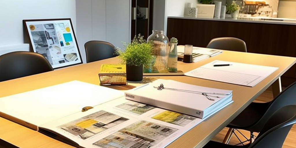 Image features detailed renovation paperwork laid out on a table, representing the breakdown of expenditures for HDB BTO interior design and renovation costs