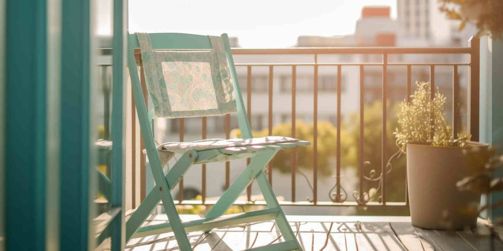 Image of a stylish foldable chair, selected as a practical and space-saving furniture option for a HDB balcony breakfast nook