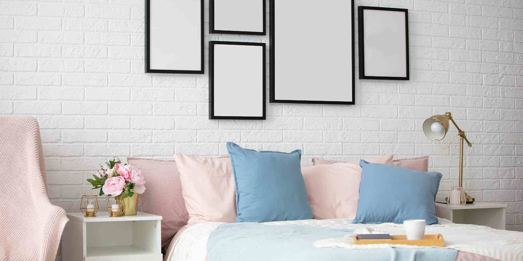 Image illustrating color scheme ideas for home renovation, featuring the pastel perfection concept in a bedroom decor. Showcases a delightful combination of pastel pink and blue, creating a soft and tranquil atmosphere. The pastel hues bring a sense of serenity and charm to the space, resulting in a soothing and dreamy bedroom ambiance.