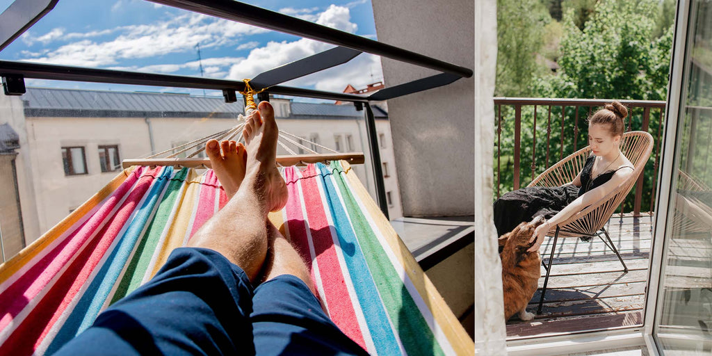 Create a dreamy balcony with a hammock and one-seater sofa